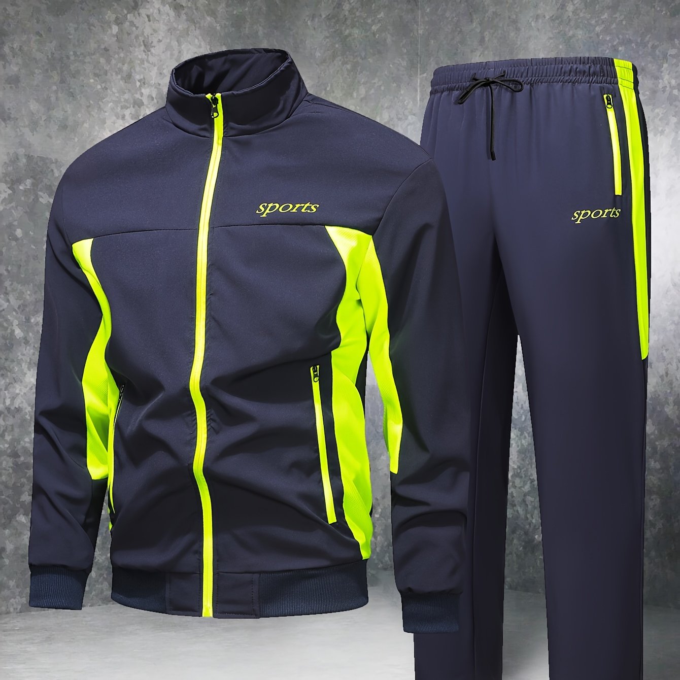 Men'S Casual Patchwork Athletic Suit Comfortable And Good Wear Coat And Long Pants Tracksuit