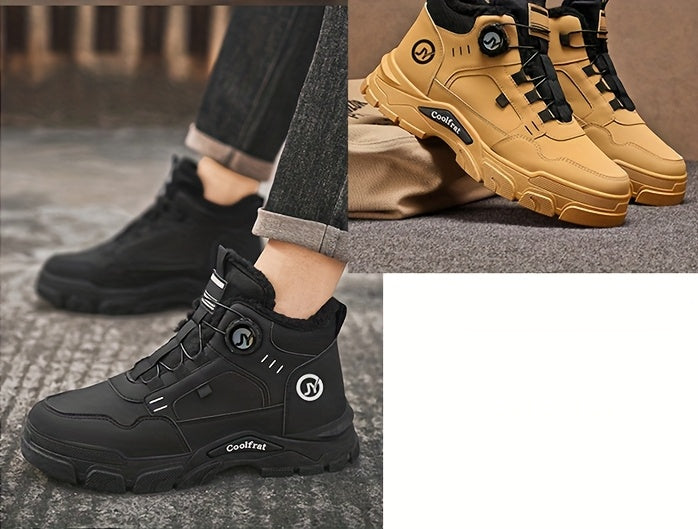Men'S Winter Fleece-Lined High-Top Boots - Thick Rubber Sole, Warm Lace-Up Ankle Boots with Round Toe & Synthetic Synthetic Faux Upper for Hiking, Outdoor & Casual Wear, Hiking Boots, Durable Footwear, Winter Shoe For Men, Me