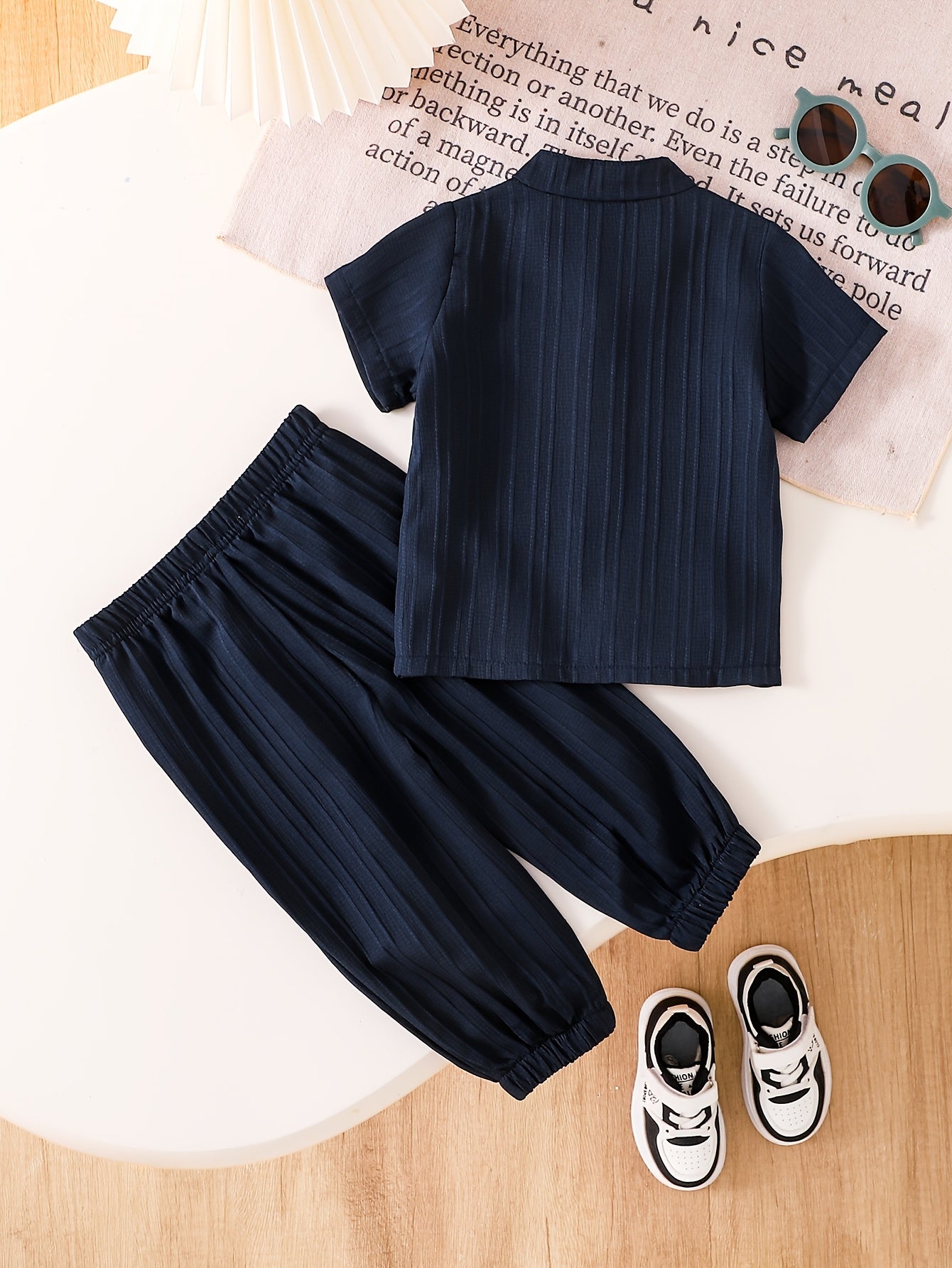 Boys' Navy Blue Plaid Casual Outfit Set for Spring Summer