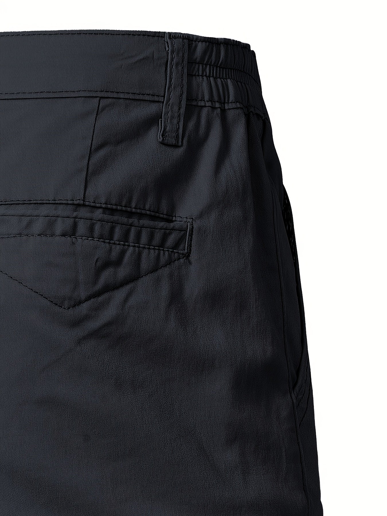 Men'S Classic Solid Color Polyester Short Pants, Casual Golf Wear, Mid Waist, Regular Fit, Slight Stretch Fabric, with Pocket