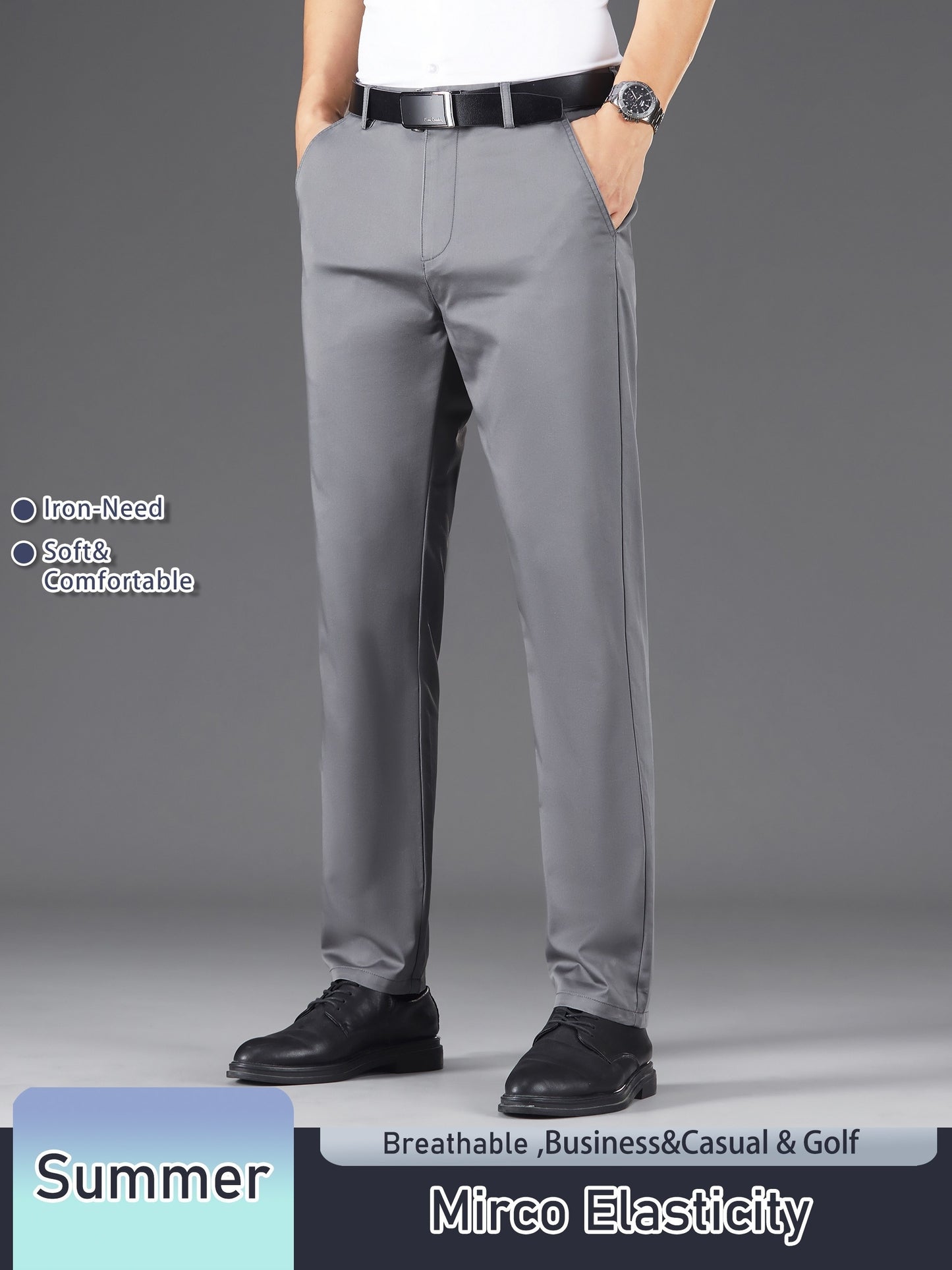 Men's Solid Color Straight Leg Business Style Cotton Blend Pants, Casual Comfy Breathable Outdoor Trousers As Gift