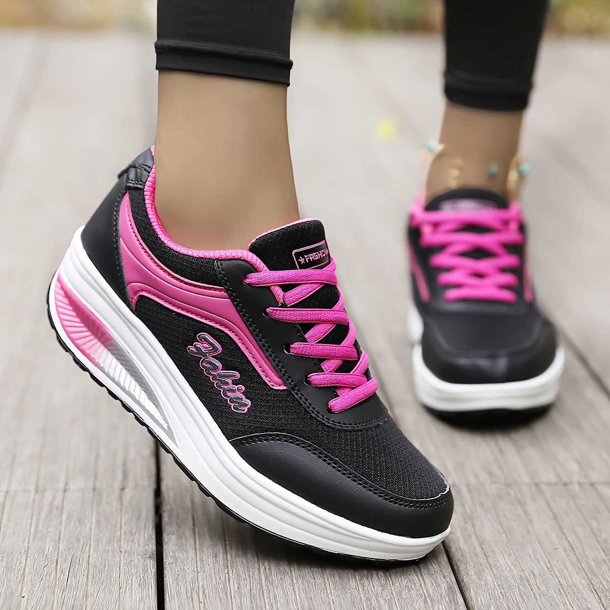 Women's Breathable Mesh Platform Sneakers, Casual Lace Up Outdoor Shoes, Comfortable Low Top Shoes Plus Size