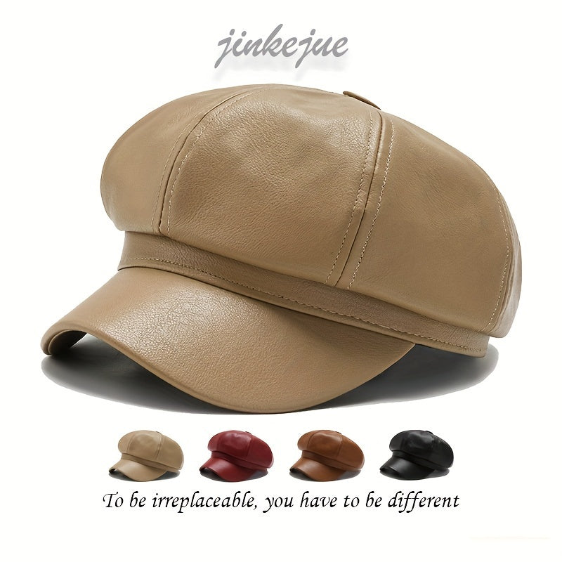 PU Leather Beanie Hat For Women, Waterproof, Round Bucket Hat With Faux Fur Pom Pom, Stylish Winter Hat For Fall/Winter/Spring