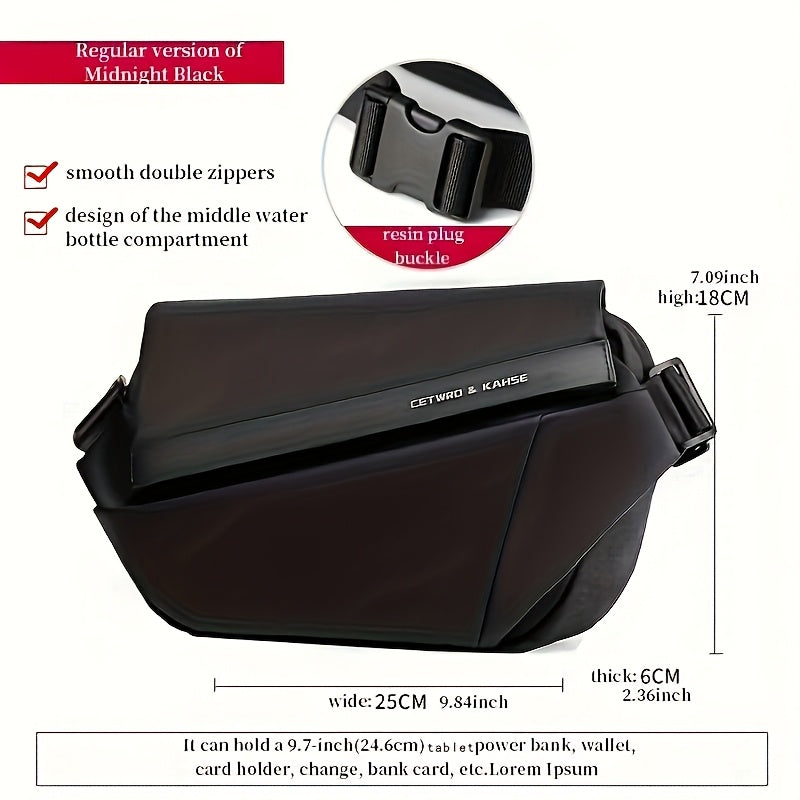 Men'S Sleek Black Crossbody Bag - Durable Oxford Material, Zippered Chest Bag with Adjustable Strap, Ideal for Commuting Cycling, Trendy Shoulder Bag for Men, Cycling Bag Trendy Shoulder Bag Functional Design, Small Crossbo