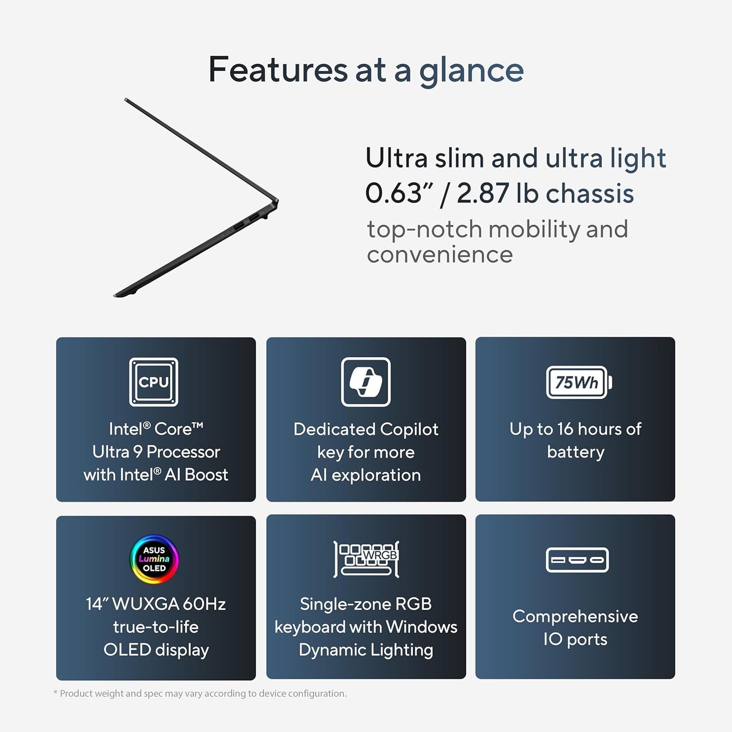 ASUS Vivobook S 14 OLED Slim Laptop, Intel Core Ultra 9 185H, 16GB, 1TB SSD, Fast Charging, RGB Keyboard, Thunderbolt 4, Neutral Black, S5406MA-AS96, Intel Evo Edition
