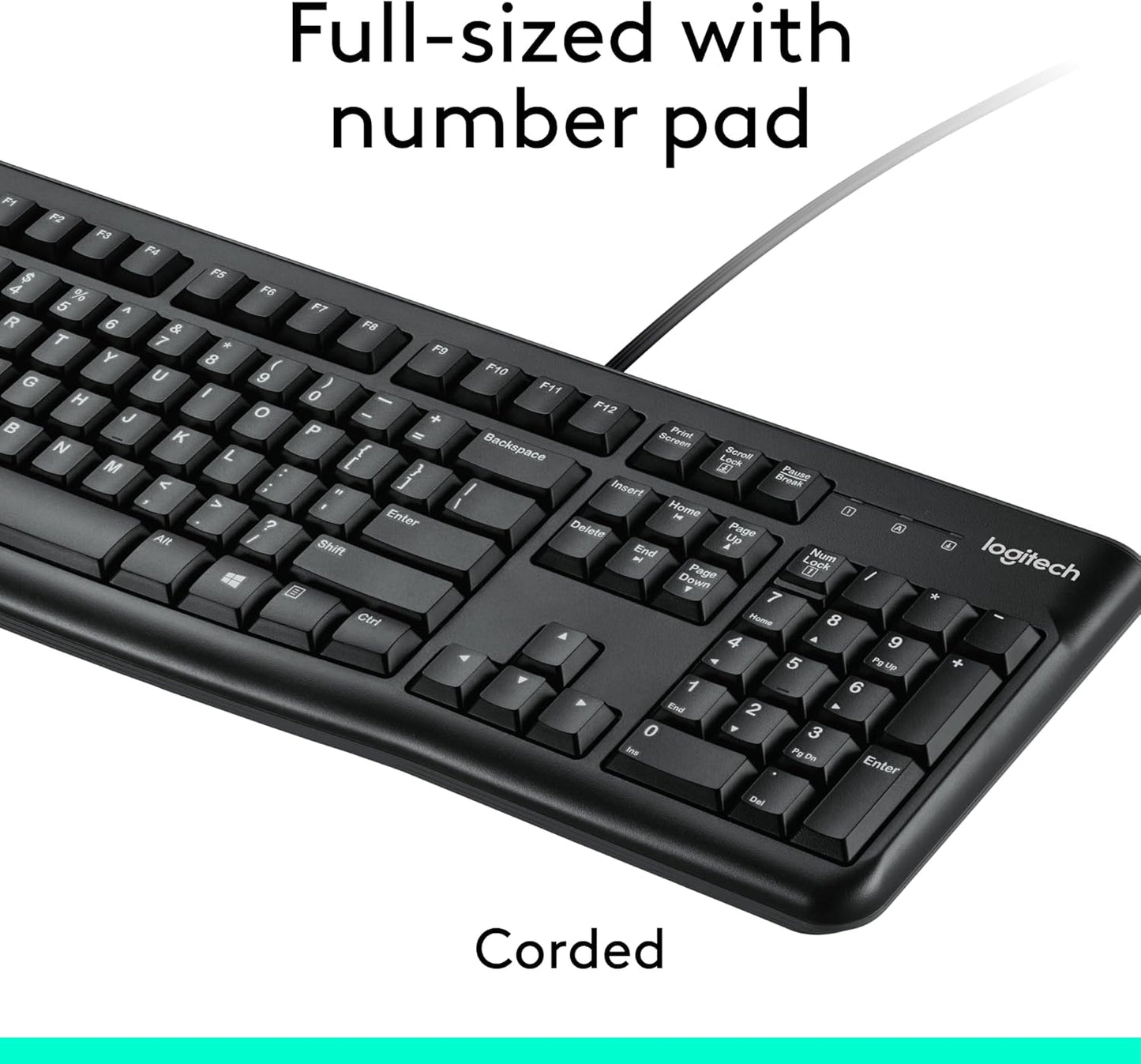 Logitech MK120 Wired Keyboard and Mouse Combo for Windows, Optical Wired Mouse, Full-Size Keyboard, USB Plug-And-Play, Compatible with PC, Laptop - Black