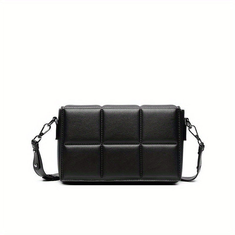 caivektine Men's Stylish Black Crossbody Bag - Adjustable Strap, Quilted Grid Design, Casual Business Shoulder Bag for Everyday Outings, Casual Business Bag Sleek Modern Bag Adjustable Strap Bag, Small Crossbody Bag