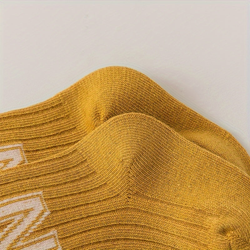 4 Pairs of N-Letter Knitted Pattern Socks, Thin Socks for Spring and Summer, Cotton Blend Comfortable Breathable Soft Mid-Calf Socks, Breathable Mid-Calf Socks