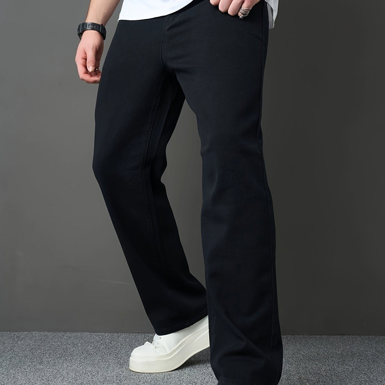 Men's Classic Black Straight-Leg Jeans - Loose Fit, Solid Color Denim, Cotton Blend, Machine Washable, All-Season Style, Streetwear Fashion|Modern Basic Jeans|Cotton Blend Denim