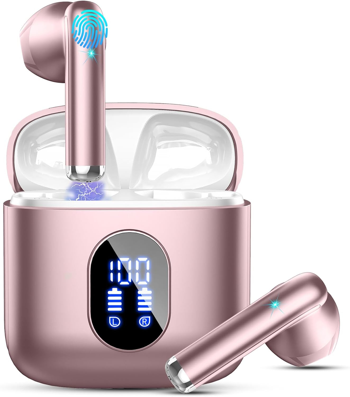 Wireless Earbuds, Bluetooth Headphones V5.4 Stereo Bass Ear Buds with ENC Noise Cancelling Mics, 40H Bluetooth Earbuds with LED Display Charging Case, IP7 Waterproof Earphones for Android Ios, Black