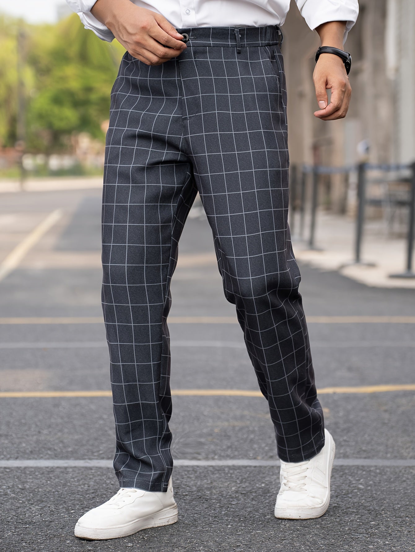 Men's Suit Pants With Plaid Design, Regular Fit And Cuffed Casual Bottoms For Business And Formal Occasions, Suitable For All Seasons