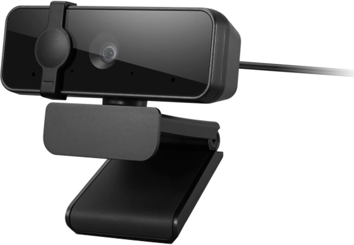 Lenovo Essential Full HD 1080P Webcam, Dual Microphone, No Driver 1.8M USB 2.0, Wide-Angle, Tilt-Control, 360-Degree Rotation, Black