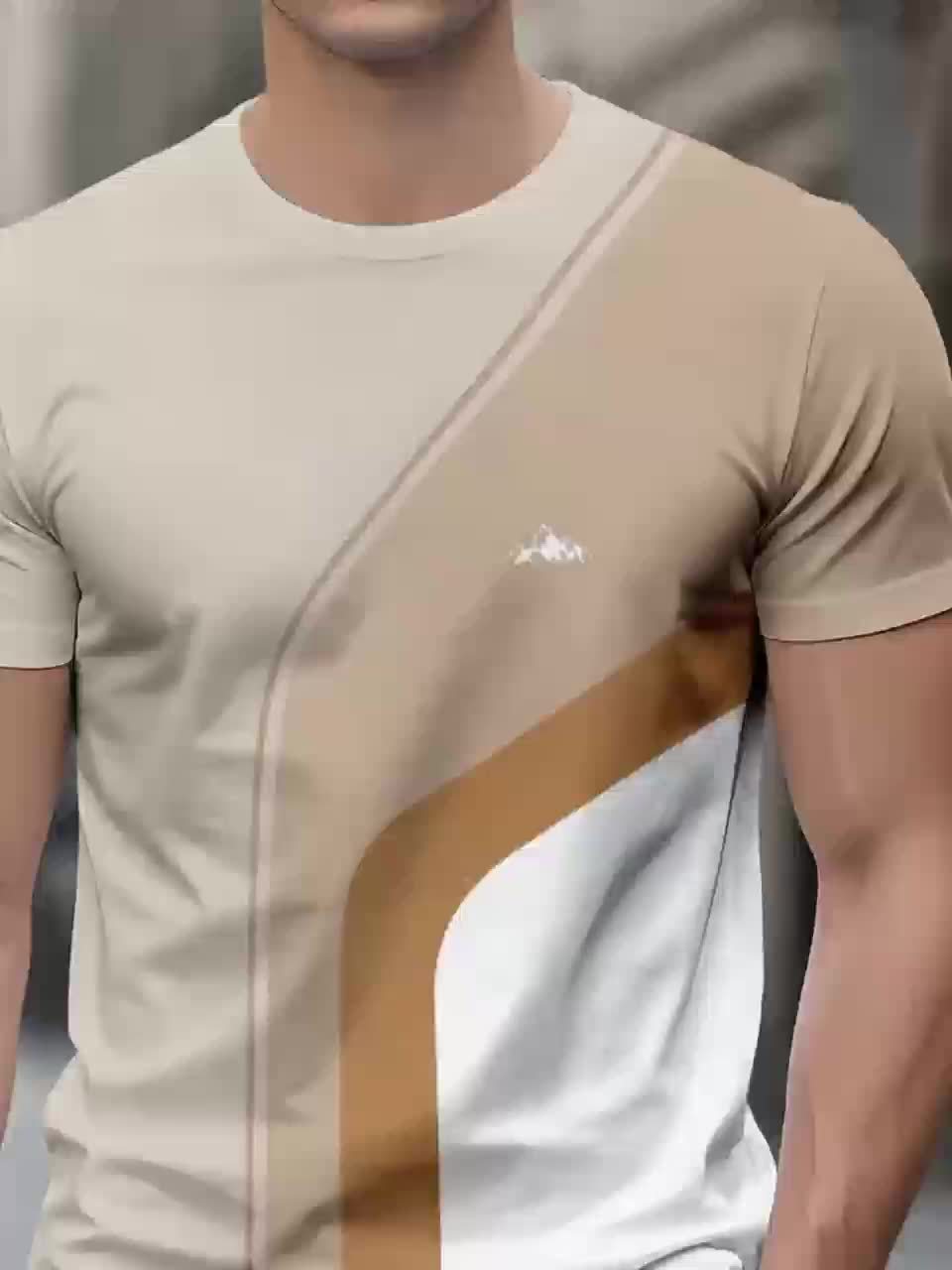 Men'S Beige Geometric Print T-Shirt - Casual Crew Neck, Slight Stretch Fabric, Modern Design with Striking Patterns, Everyday Tshirt Modern Tshirt Comfortable Fit