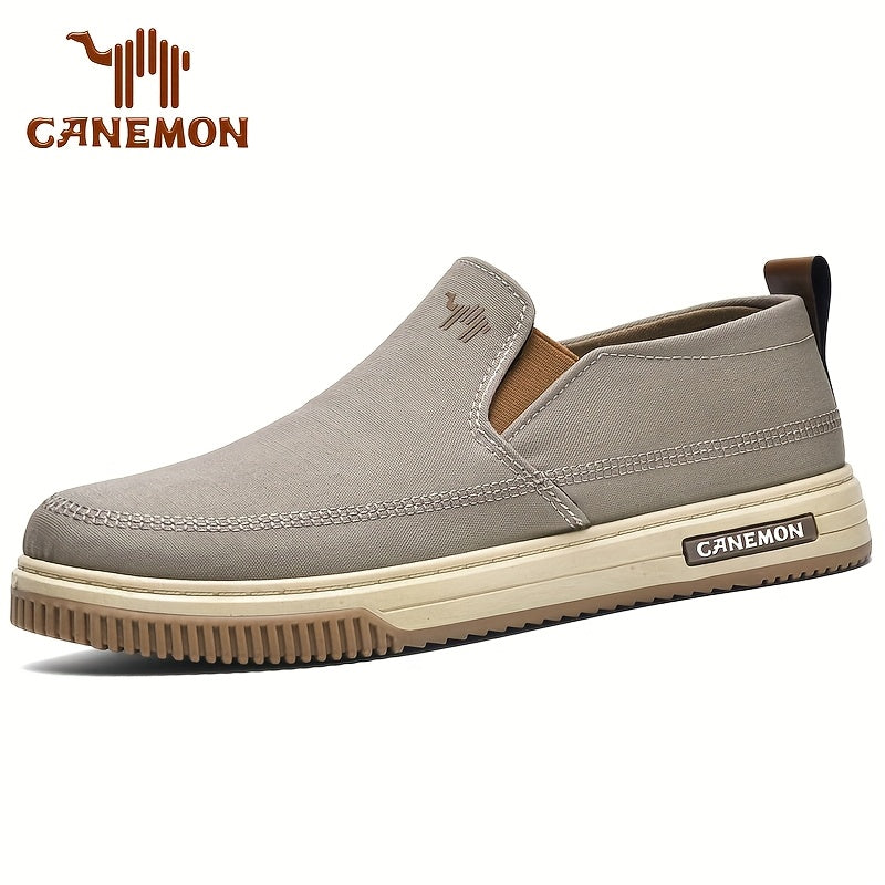 CANEMON Men's Slip-On Canvas Sneakers - Breathable, Non-Slip Soft Sole Casual Shoes with Striped Design, Comfortable All-Season Wear for Outdoor & Everyday Use