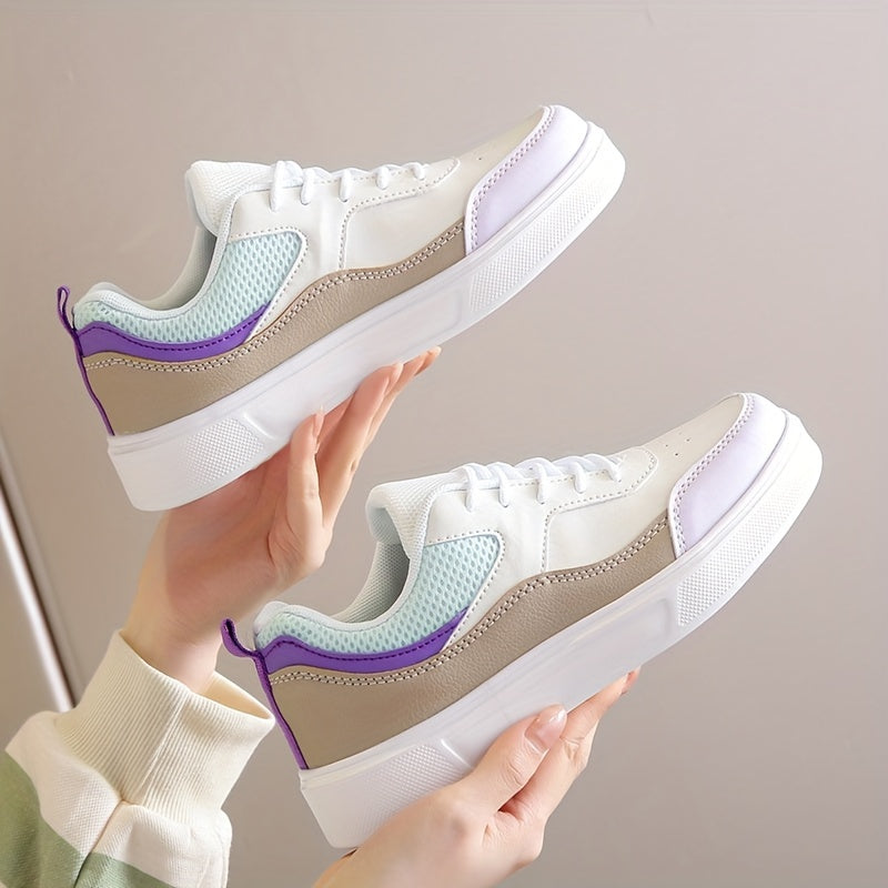 Stylish Women's Low-Top Sneakers - Lightweight Casual Shoes with Pastel Pink & Light Blue Accents, Synthetic Cover Upper, Breathable Mesh Lining, EVA Sole for Comfort, Perfect for Casual Attire & Travel