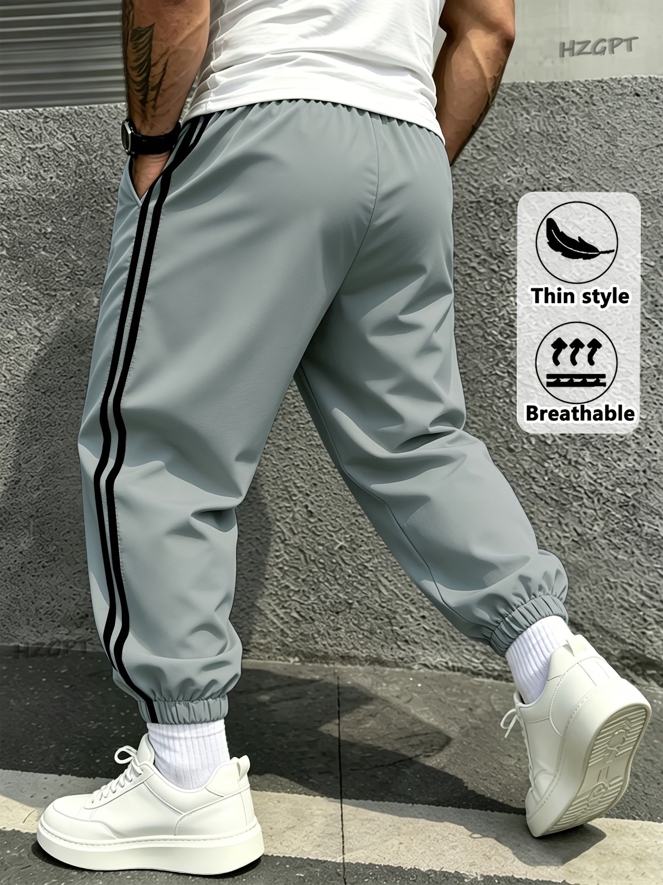 Men's Side Stripe Athletic Cargo Joggers with Drawstring Waist