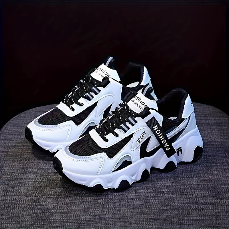 Women's Breathable Mesh Sneakers - Casual Lace-Up, Low Top Sneakers with Faux Cover PU Sole for Summer