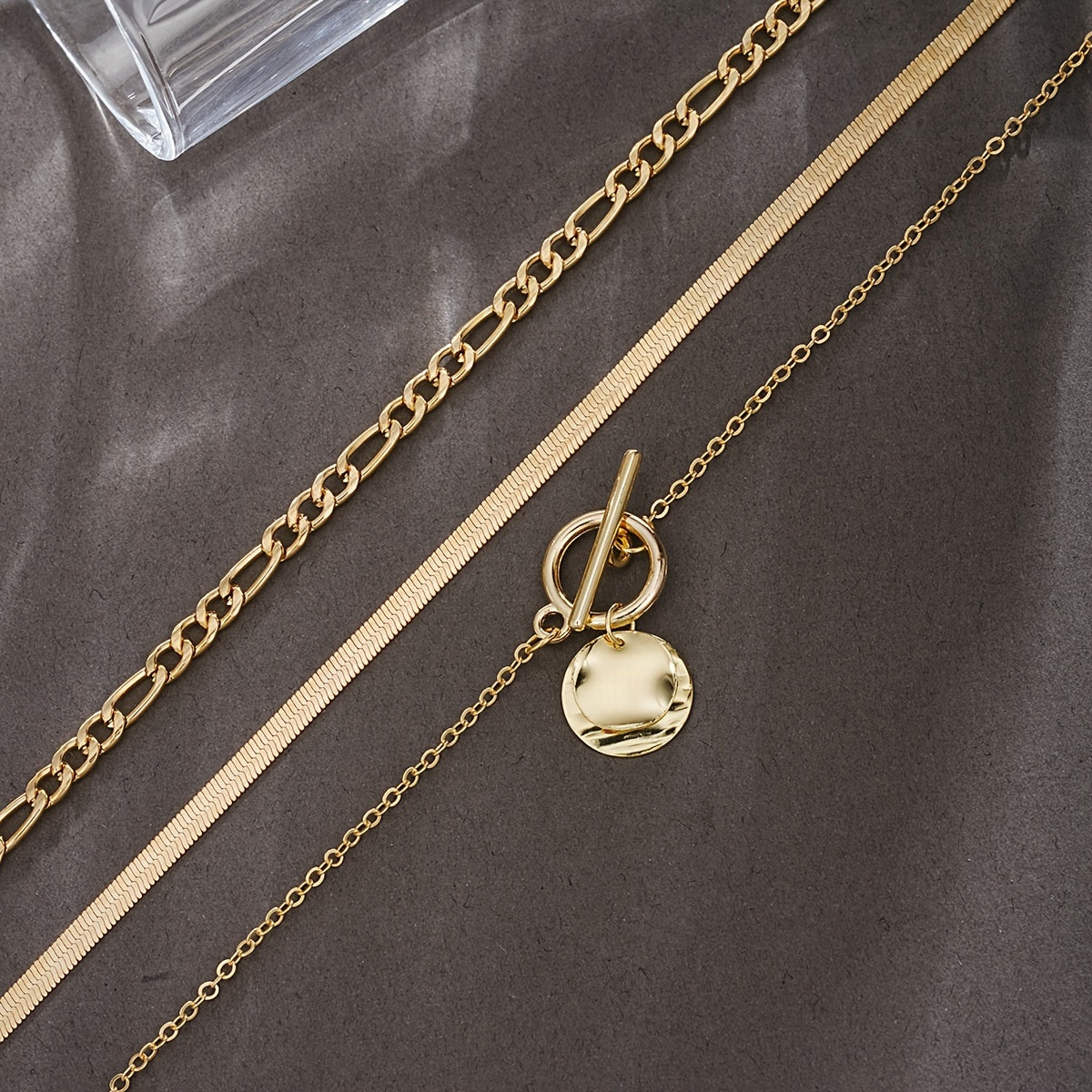 3-Piece Women's Layered Necklace Set, Simple Laminated Snake Bone Chain with Coin Pendant, Zinc Alloy, Vacation & Casual Dating Style Accessory, Multi-Style Combo