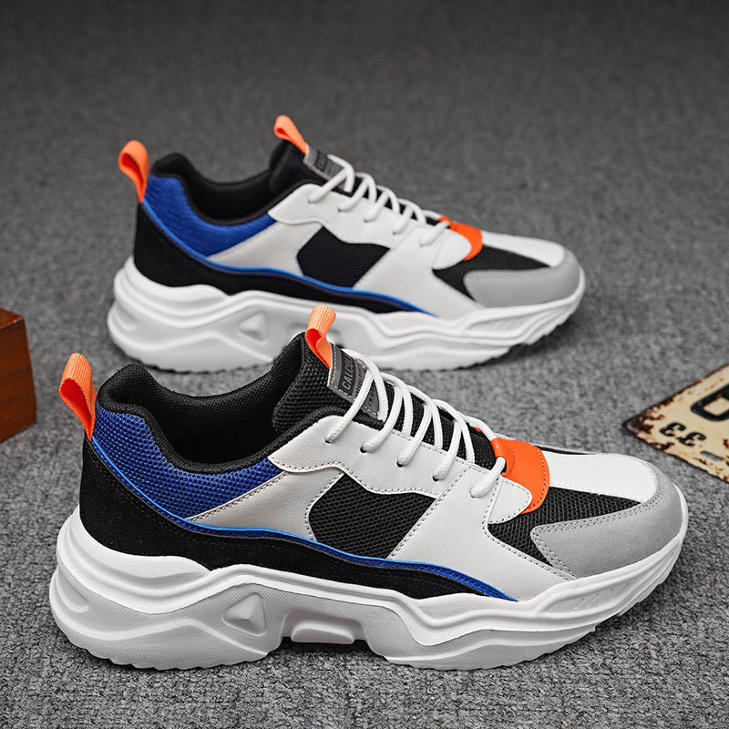 Տղամարդու առօրյա սպորտային կոշիկներ, հաստ ներբանով, բազմագույն բլոկով։ Տղամարդու առօրյա կոշիկներ, ցածր վերնամասով, փողոցային նորաձև, շնչող ցանցկեն կոշիկներ, հարմար են ամենօրյա հանգստի, վազքի, վազքի և այլ բացօթյա գործունեության համար։