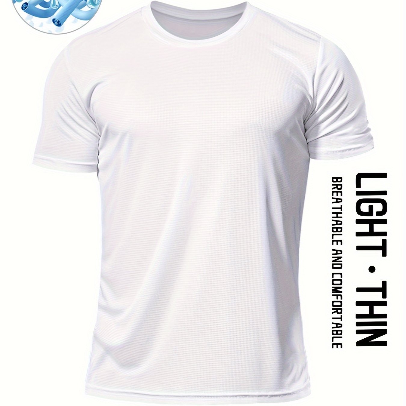 Men's Solid Sports T-shirt, Active Breathable Short Sleeve Slim-fit Crew Neck Tee, Men's Clothing For Outdoor