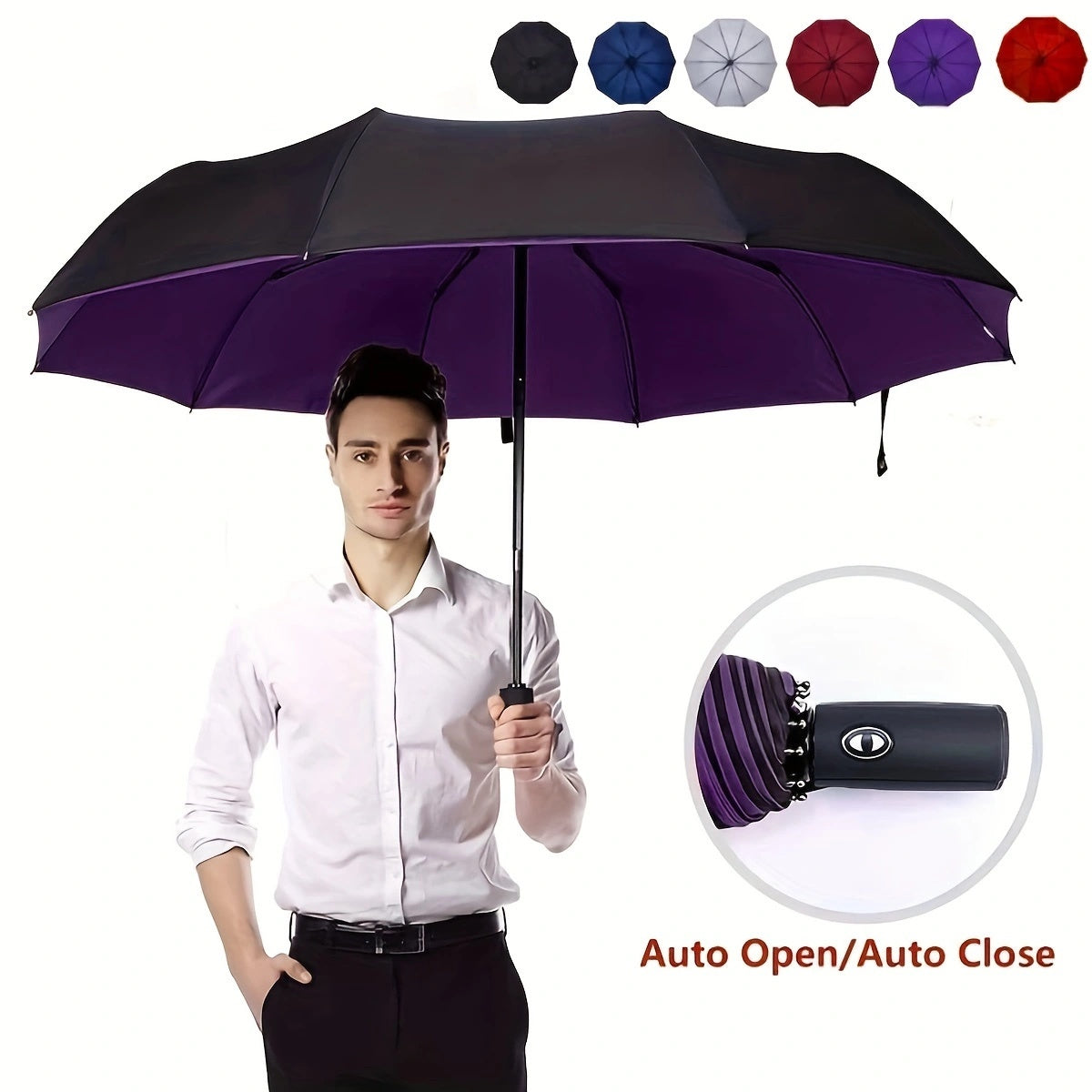 Automatic Open/Close, Windproof Tri-Fold Umbrella - Durable, Thickened Canopy for Enhanced Rain Protection, Ideal for Business Use, Automatic Folding Umbrella