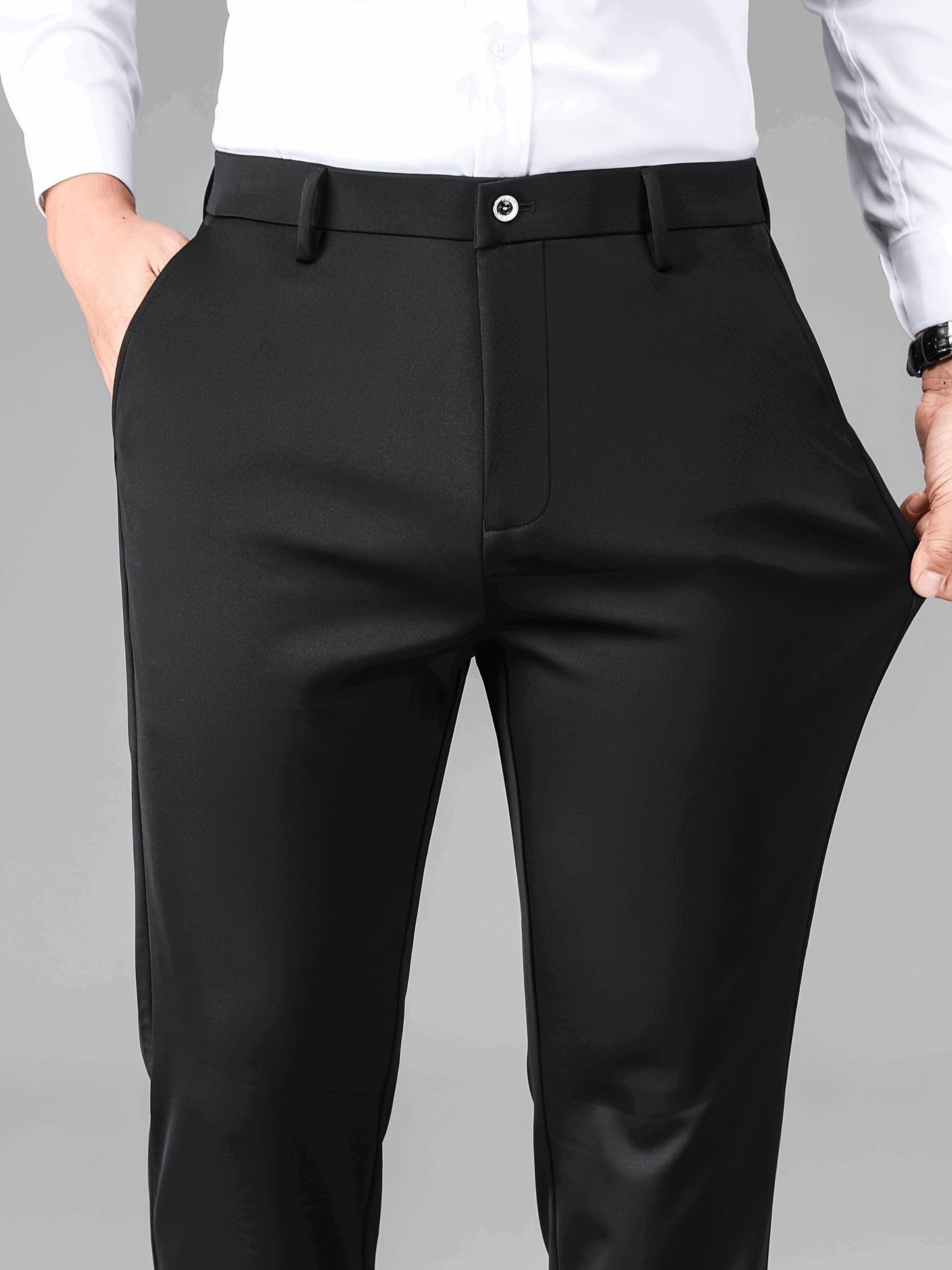 2pcs Men's Business Casual Stretch Dress Pants, Wrinkle-Resistant & Iron-Free, All-Season Wear, Logo, Navy Blue & Black, Polyester Blend, Machine Washable
