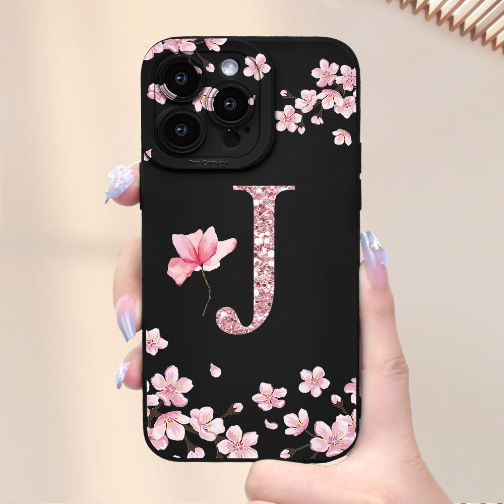 Cherry Blossom Letter J տպագրված բջջային հեռախոսի պատյան Նոր տաք վաճառվող Frosted touch Feel բջջային հեռախոսի կափարիչ, որը հարմար է iPhone-ի համար 16/15/14/13/12/11/X/XR/XS/8/7/SE Mini Plus Pro Max Series Full Wrap Protection Shockproof Anti-Fi-ի համար