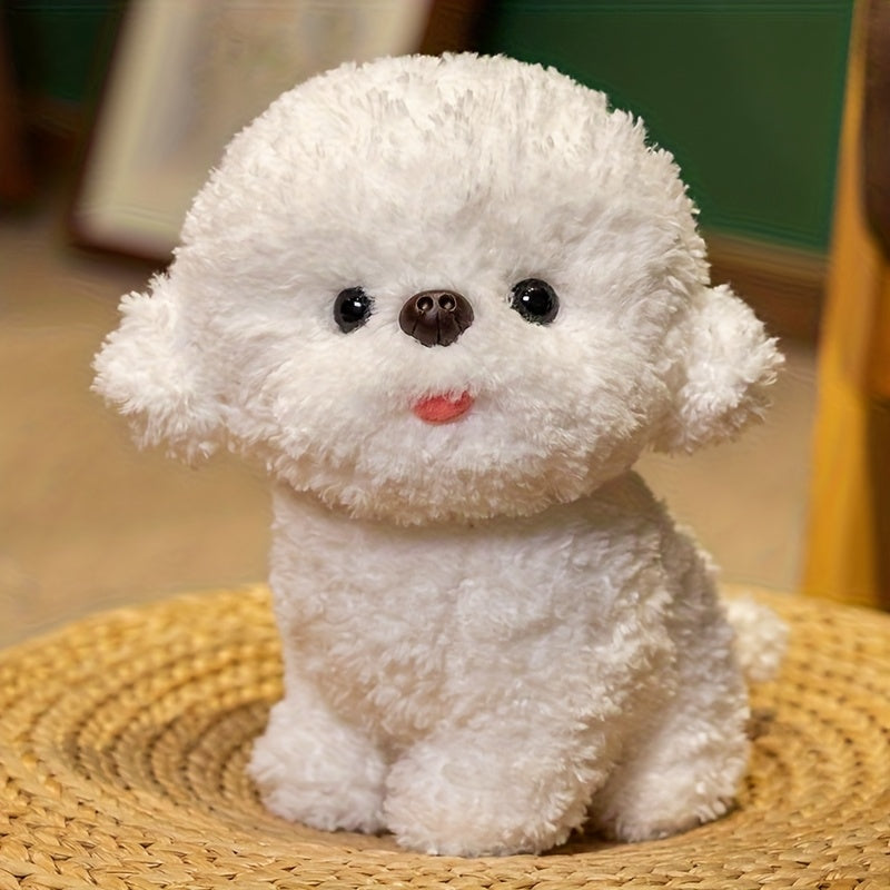 1pc Puppy plush toys, realistic cartoon Bichon Frise plush toys, creative dog animal plush toys, plush toys, perfect gifts, gray/white, no electricity required.