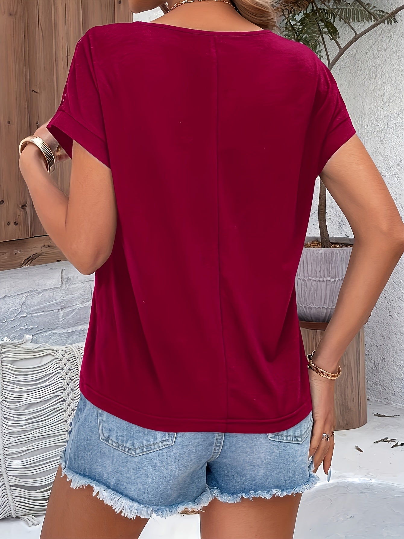 Vacation Style Lace Batwing Short-Sleeve T-Shirt