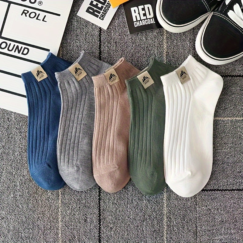 3/5 Pairs Of Men's Trendy Solid Low Cut Ankle Socks, Anti Odor & Sweat Absorption Breathable Socks, For All Seasons Wearing