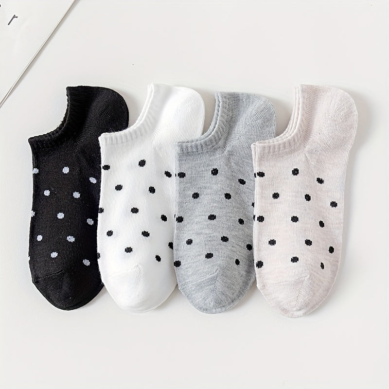 4 Pairs Polka Dot Print Socks, Simple College Style Low Cut Invisible Socks, Women's Stockings & Hosiery
