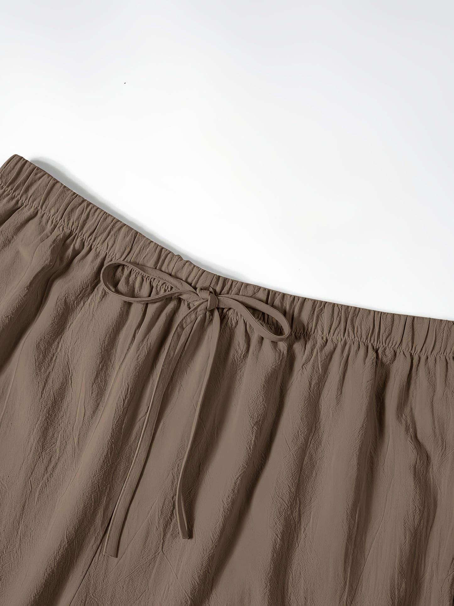 Women's Casual Beach Shorts with Faux Drawstring - Lightweight Polyester, Solid Brown, Knee-Length, Relaxed Fit, Machine Washable, All-Season Wear, Casual Summer Wear | Kneelength Shorts | Polyester Shorts