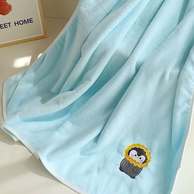 Bindi Monkey Ultra-Soft Coral Fleece Youngsters Towel - Quick-Dry, Absorbent & Cozy Cartoon Embroidered Bath Towel for Boys & Girls - Pink/Green/Blue/Yellow Options