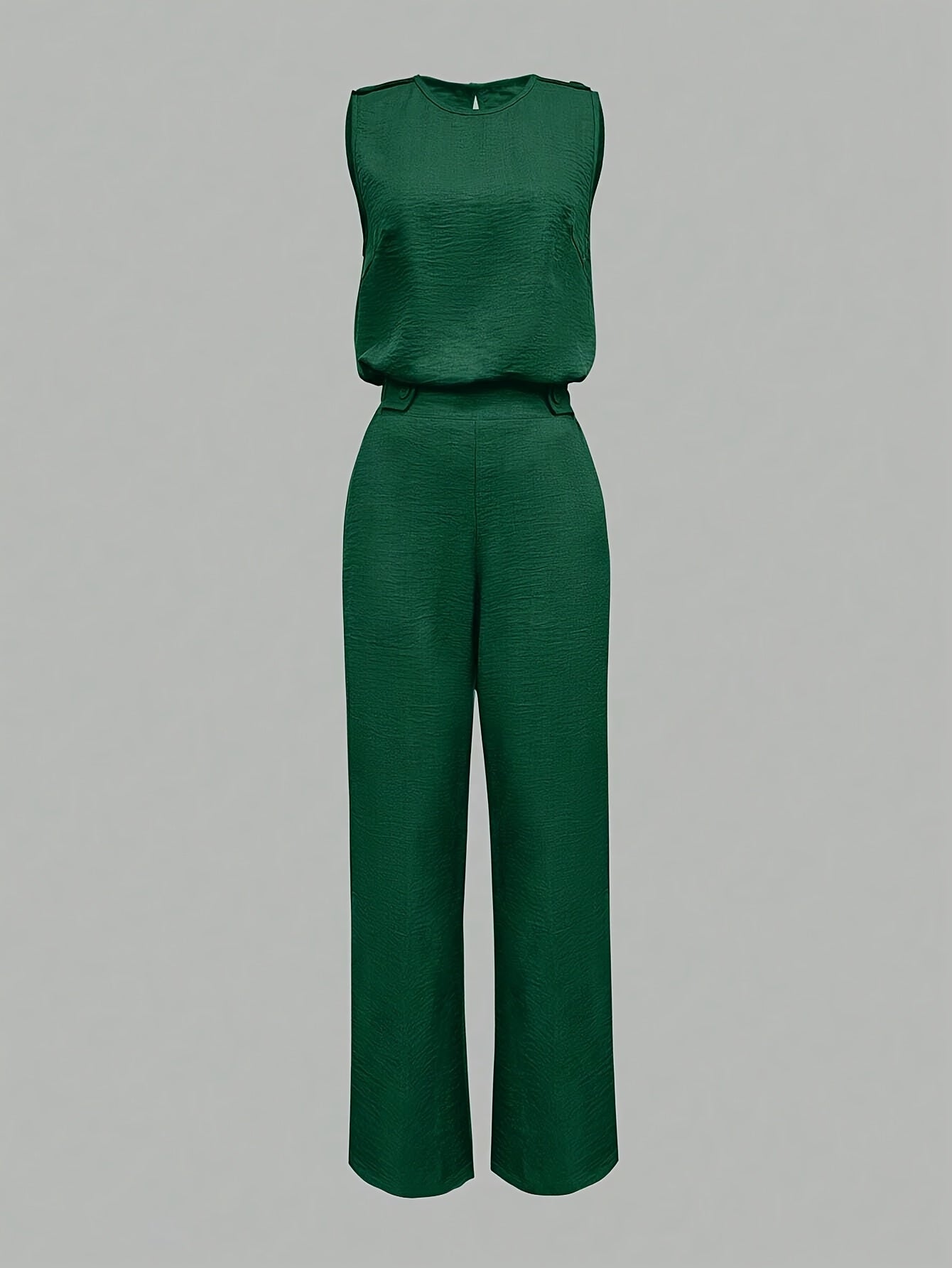 2pcs Women's Casual Elegant Sleeveless Vest and Pants Set with Slant Pockets and Button Details