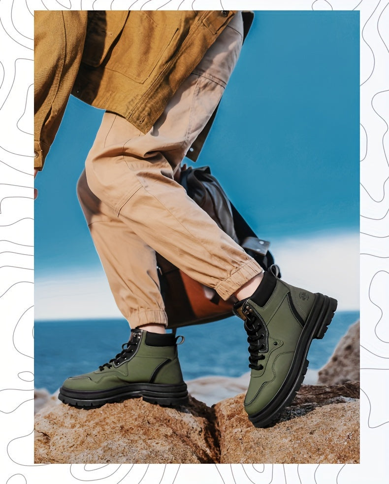 Large Size High Top Casual Shoes Short Boots Men's Big Yellow Boots High Top Trendy Versatile British Style Short Boots Mid Top Work Boots Men's Hiking Boots