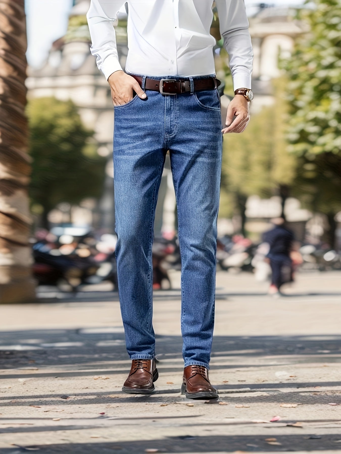 Նոր աշնանային թեթև Business Casual տղամարդկանց ջինսեր, նորաձև բարակ երկար տաբատ՝ առաձգական գործվածքով: