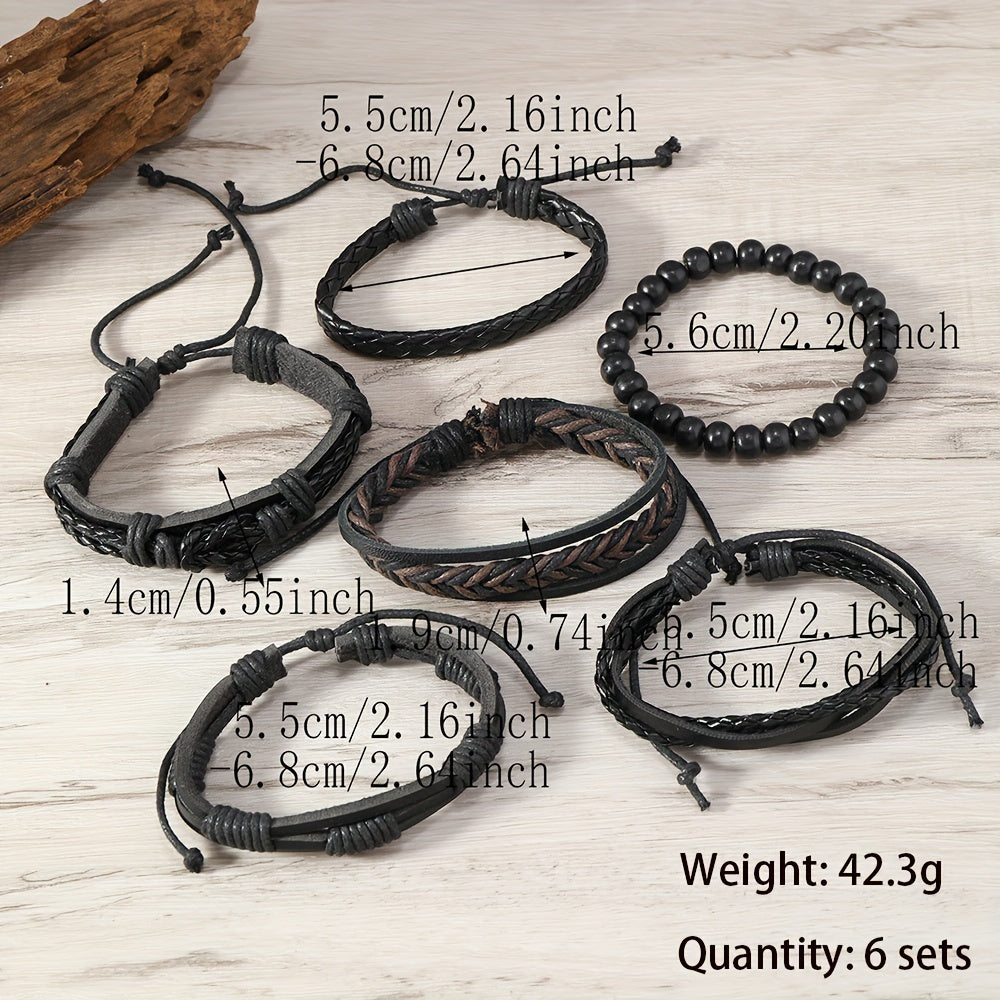 6 հատ վինտաժային ապարանջանների հյուսման հավաքածու տղամարդկանց թևկապերի համար