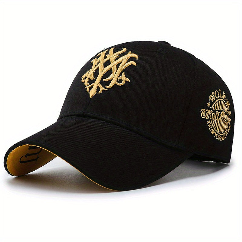 1pc Unisex Baseball Cap with "M" Design, Adjustable Metal Buckle Closure, Stylish & Comfortable for Men & Women, All-Season Wear, Black, Casual Headwear, Modern Headgear