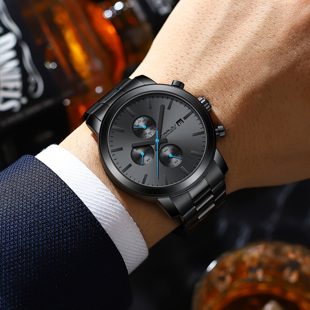 CRRJU Luxury Men's Stainless Steel Quartz Watch - Business Style, Chronograph,, Analog Display, High-end, Quartz, Suitable for Women
