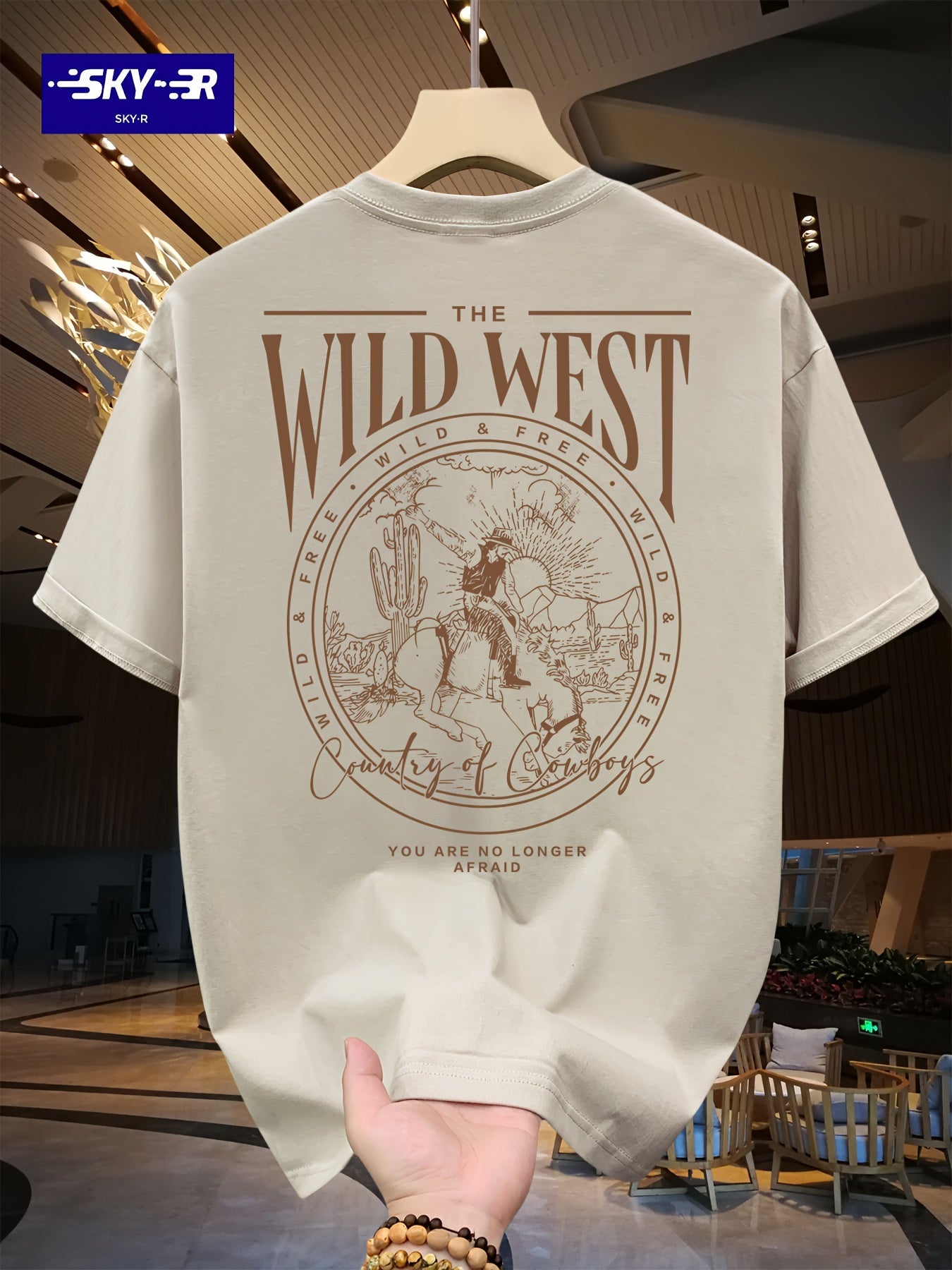 SKY·R Men's Loose 100% Cotton Cowboy Graphic Print T-shirt, Casual Short Sleeve Crew Neck Tee, Men's Clothing For Summer Outdoor