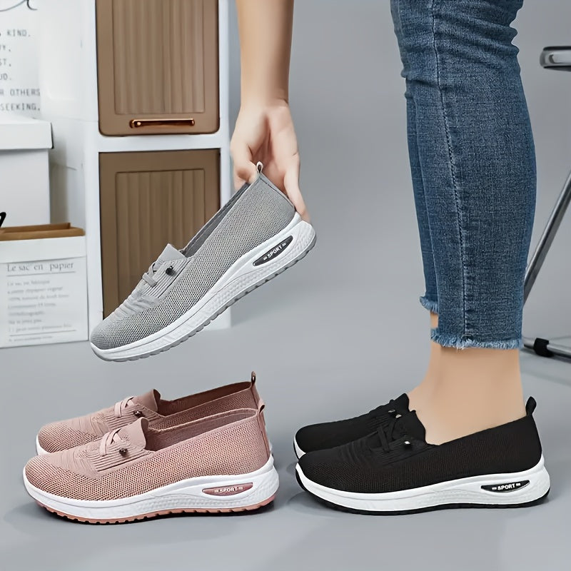 Women's Trendy Casual Sneakers - Breathable Blue Slip-On Sneakers with Soft PVC Sole, Lightweight & Comfortable for Casual Attire, Cute Shoes