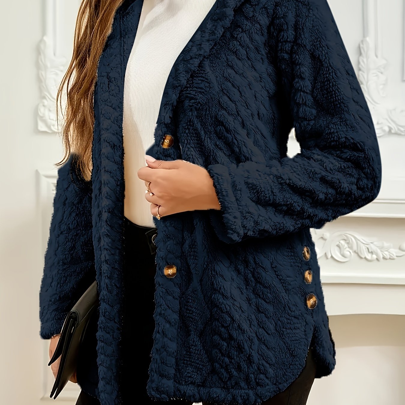 Elegant Pink Faux Fur Coat for Women - Chic Button-Front Hooded Jacket with Sleek Collar, Long Sleeves, and Ribbed Detailing - Perfect for Fall & Winter, Hand or Dry Clean Only