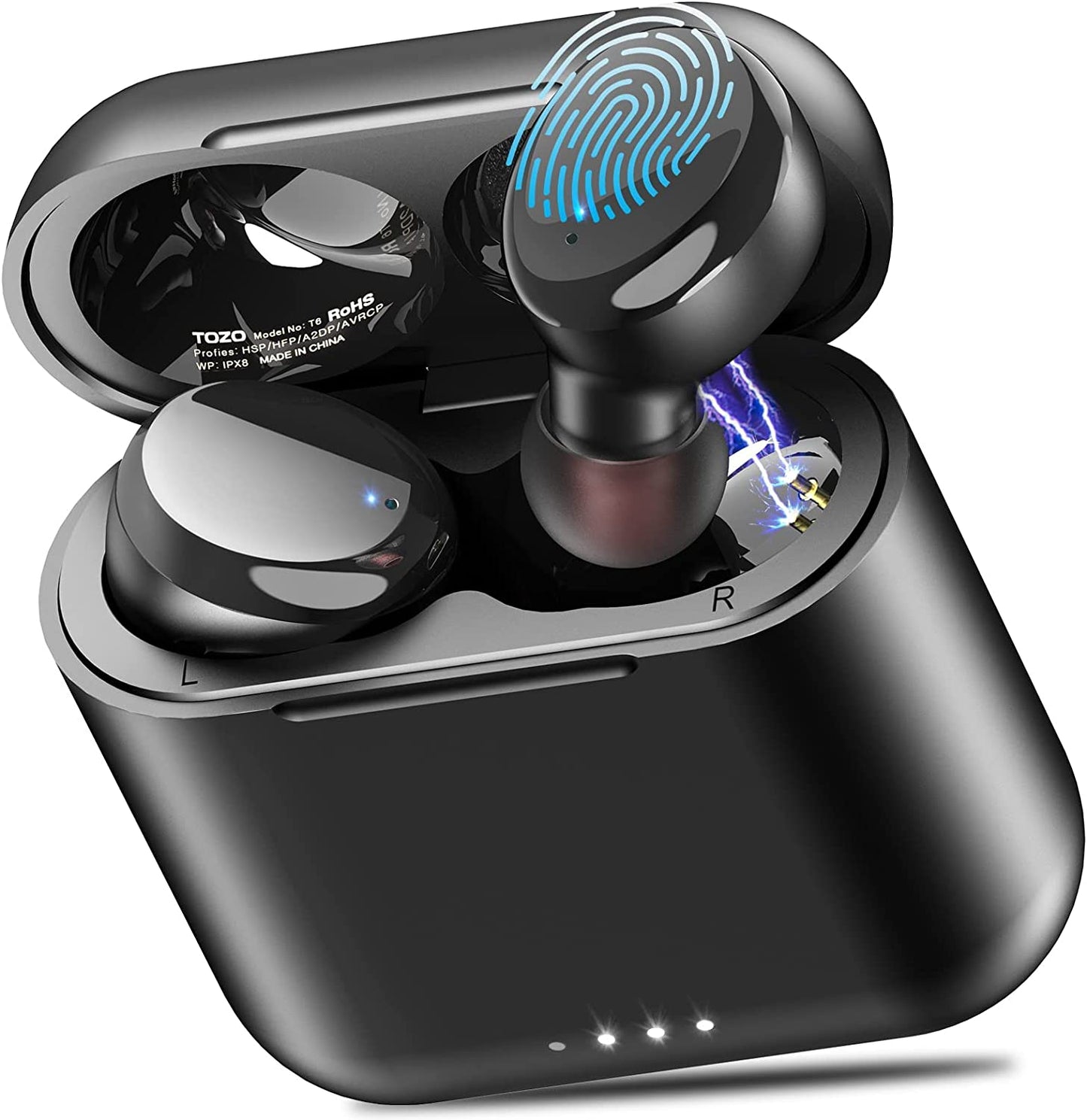 TOZO T6 True Wireless Earbuds Bluetooth 5.3 Headphones 45H Long Playtime, Wireless Charging Case, IPX8 Waterproof Stereo Earphones, Built-In Mic Calls, Headset Premium Deep Bass 32 Preset Eqs via APP