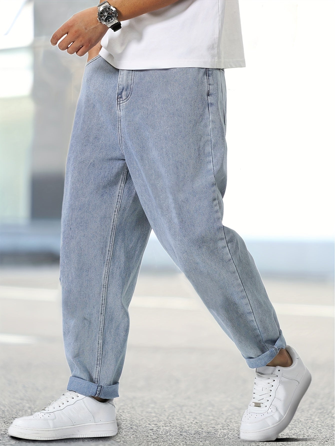 Trendy And Stylish Light-Wash Straight-Leg Jeans in American Style, Comfortable Long Pants.