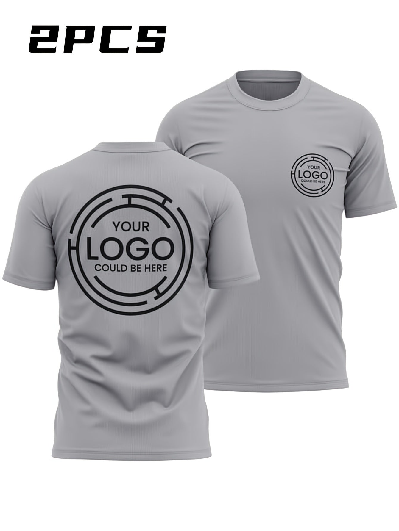 2pcs Men's Quick-Dry T-Shirts - Moisture-Wicking Breathable Gym Shirts with Custom Logo Print, Regular Fit Round Neck for Workout Casual Wear, Workout Shirts, Durable Sportswear