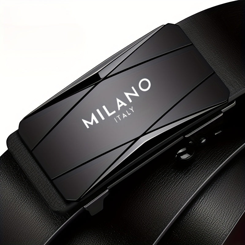 1pc Milano Italy Men's Automatic Buckle Belt - Black Faux Leather, Classic Design for Jeans & Dress Pants, Perfect Gift for Dad or Husband, One Size Fits All
