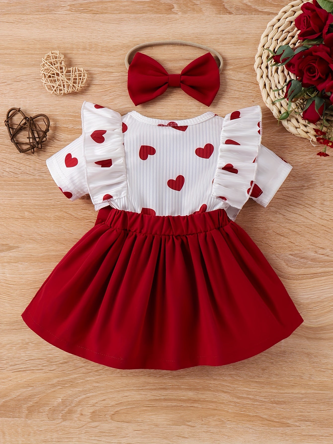 Baby Girl կարճաթև Love Print Bow զգեստ P100497