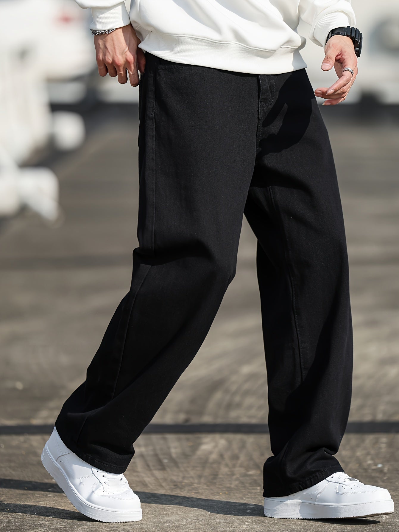 Vintage-Inspired Loose Straight-Leg Jeans for Men, Washed Denim, Non-Stretch Fabric, Casual Style - Machine Washable