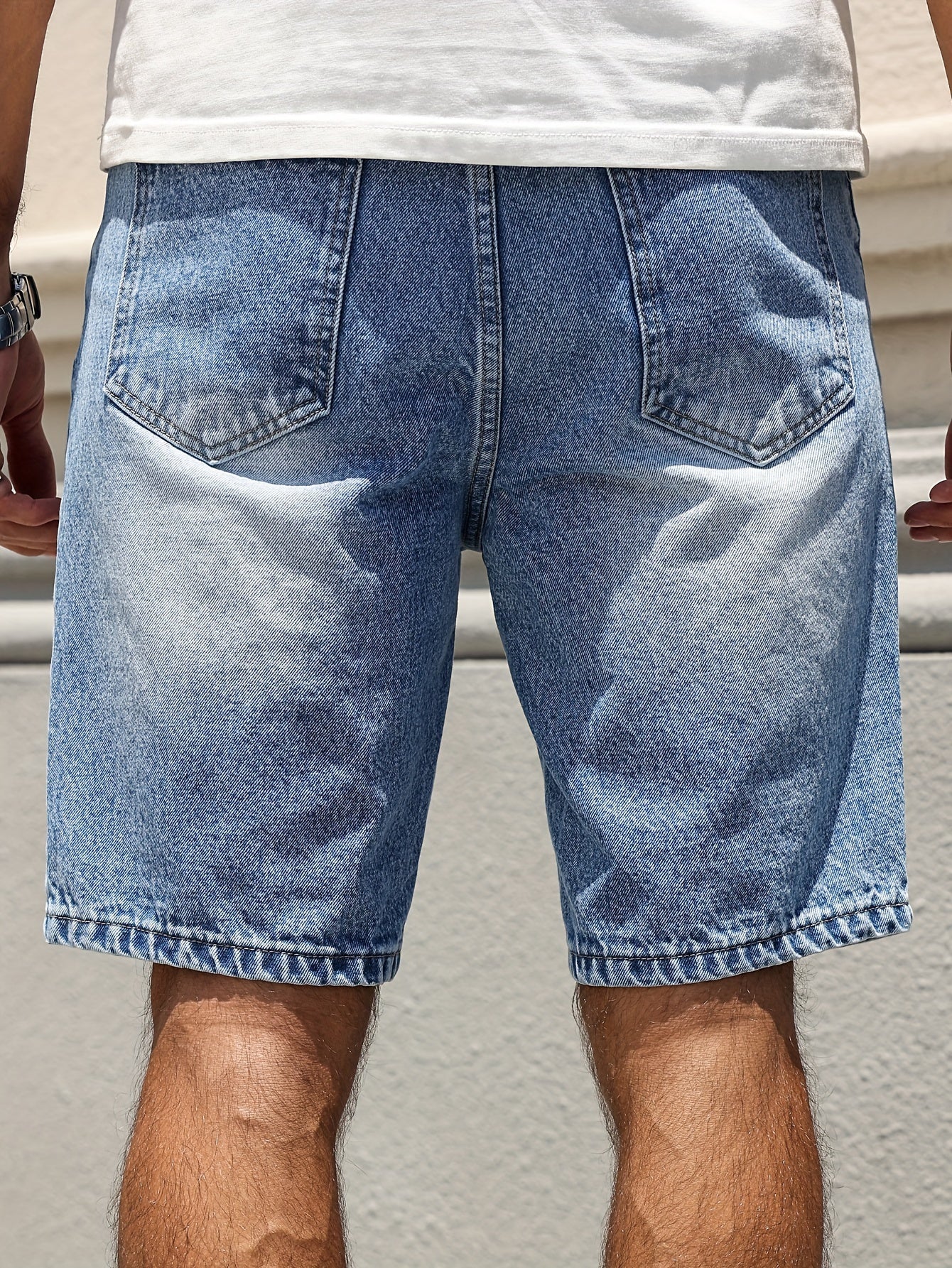 Men's Casual Denim Shorts - Knee-Length, Non-Stretch, Machine Washable - Perfect for Everyday & Leisure