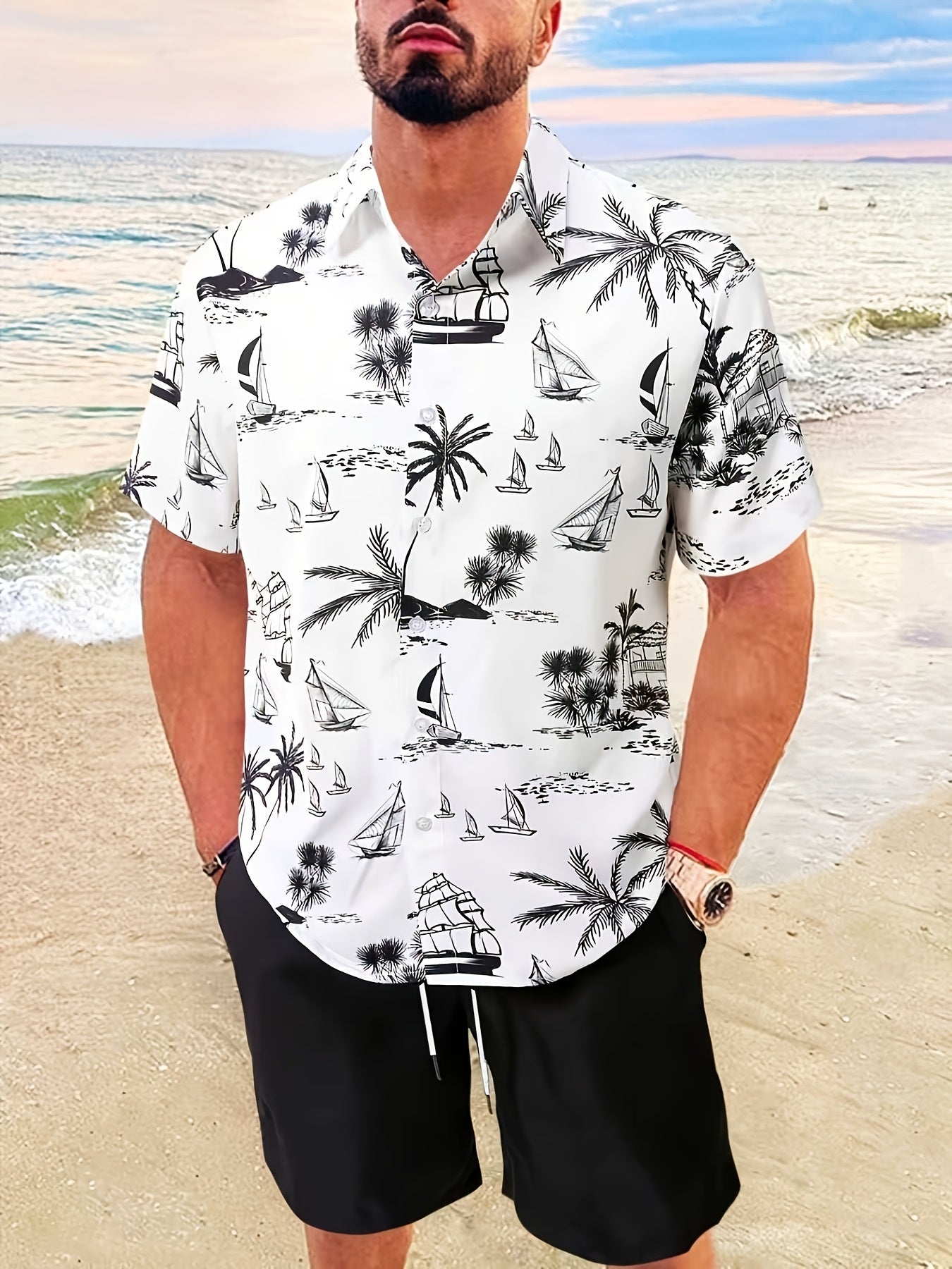 Men's Orange Casual Summer Shirt and Shorts Set